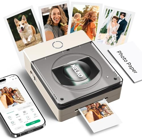 Nelko Fotodrucker PP02 Farbe Tragbarer Mini Fotodrucker für Smartphone, Tintenstrahl Aufkleber Drucker, Sticky Back Fotos für iOS & Android, Spaß Bearbeiten App, weiß
