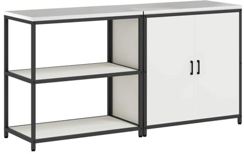 Roanoer Outdoor Küche Unterschrank Set HATTEM 2-teilig, Küchenschrank & Regal aus Stahl je 90x50x92 cm, Modernes Küchenlager-System für Garten und Terrasse, Weiß