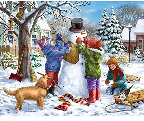 Bits and Pieces - 500 Piece Jigsaw Puzzle for Adults - Building a Snowman on a Snow Day - 500 pc Winter Scene Jigsaw by Artist Liz Goodrick-Dillon