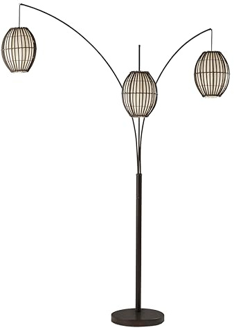 Adesso Maui Arc Floor Lamp with 3 Movable Shades & Adjustable Height- Perfect Lighting for Bedroom, Living Room and Corner Decor, Antique Bronze