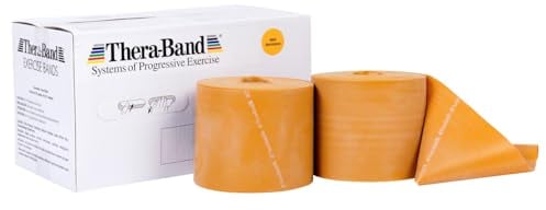 Theraband Original Fitness Latex-Widerstandsbänder – Vorratsrolle 45,5 Meter, 100% Naturlatex, Ideal für Rehabilitation, Muskelkonditionierung, Ganzkörpertraining, Gold | Max Schwer