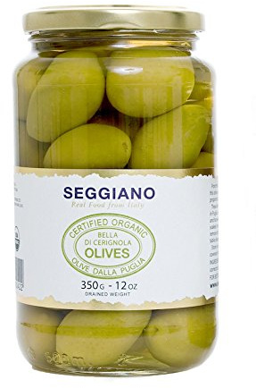 Seggiano Organic Bella Di Cerignola Olives 350g - Certified Vegan, Vegetarian, GMO Free & Gluten Free - Handpicked & Mono Varietal - Food Products of Italy