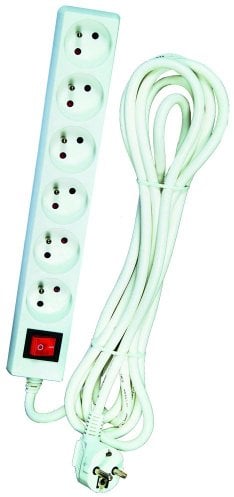 Dio - Bloc Multiprise avec Interrupteur 6 Prises 2P+T - Cordon H05VV-F 3G1mm² - Sécurité Enfant - Conforme NF - Usage Intérieur - Blanc - 4m