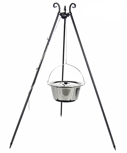 INOX-Kessel Nortpol Farmcook 14 L mit Dreibein Gulaschkessel mit Deckel, aus Edelstahl inkl. dem Dreibein