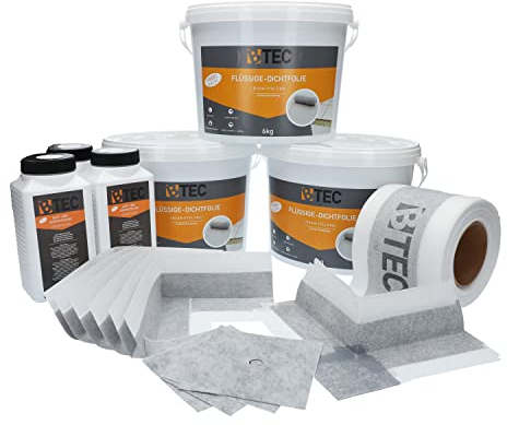 Dicht-Set 6A kleines Bad Spezial 18kg Flüssige Dichtfolie, Dichtband, Innenecken, Außenecken, Wandmanschetten, Tiefgrund
