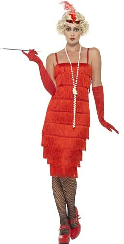 Smiffys Costume jeune fille délurée années 20, Rouge, avec robe longue, bandeau et gants Halloween
