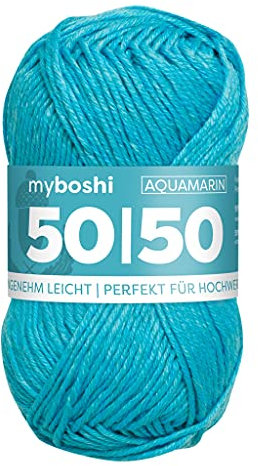 myboshi 50/50-Ganzjahres-Wolle aus Baum- und Merinowolle, für Oberbekleidung geeignet, Mulesing-frei, hochwertiges Häkel-/Strickgarn, 50g, Ll 110m Blau (Aquamarin), 1 Knäuel