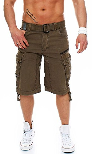 Geographical Norway Herren Baumwoll Cargo Shorts Parasol Stoff-Gürtel,Storm,L