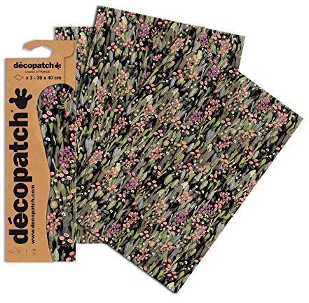 Clairefontaine C741O Decopatch Papier, 3er Pack Grün und Rosa mit Blumenwiese