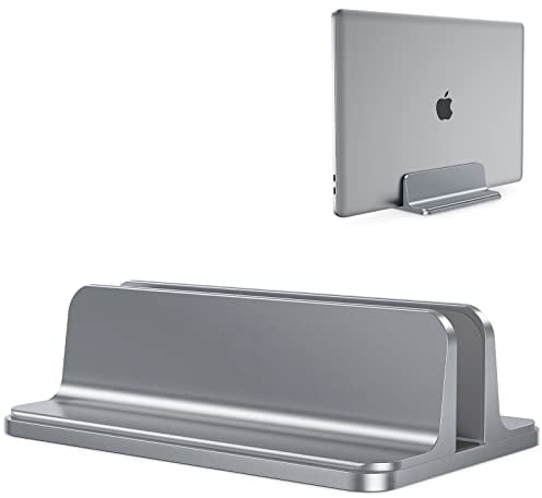 OMOTON Vertical Laptop Stand Adjustable, Desktop Aluminum Stand for MacBook with Adjustable Dock Size, Laptop Holder Fits All MacBook, Surface, Chromebook and Gaming Laptops (Up to 17.3 inches), Grey