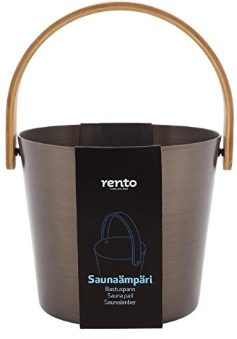 Well Solutions® designt by Rento / 5 Liter Saunaeimer aus Aluminium/mit Henkel aus hochwertigem Bambus/Farbe Anthrazit - Teerbraun