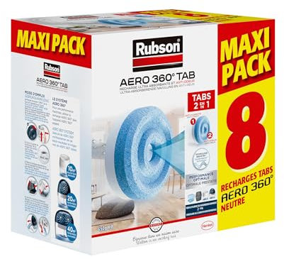 Rubson AERO 360° TAB, ricariche in tab neutri per assorbitore di umidità, ultra assorbenti e antiodore ricariche per deumidificatori AERO 360°, 8 x 450 g