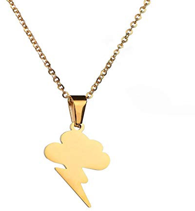 Houpotao Lightning Bolt Pendant Necklace Surgical Stainless Steel Hypoallergenic Cloud Weather Jewelry for Women Men(Gold)