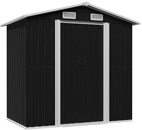 vidaXL Gartenschuppen mit 4 Entlüftungsöffnungen Schiebetür Geräteschuppen Gerätehaus Schuppen Gartenhaus Anthrazit Stahl 204x132x186cm