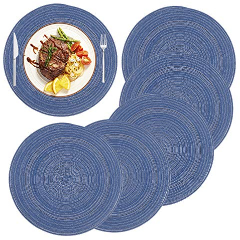 MaoXinTek Manteles Individuales Redondos de Algodón 36cm/14inch Trenzado Antideslizante Salvamanteles Lavables, Alfombrillas de Comedor (Juego de 6)