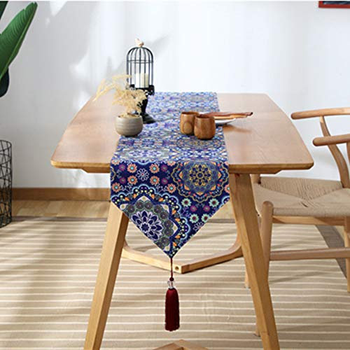 HEELPPO Outdoor Tischläufer Tischband Bestickter TischläUfer Zen TischläUfer Design Im Japanischen Stil Bankettdekoration Geeignet FüR Couchtisch Esstisch Hochzeit 33X180,Blue