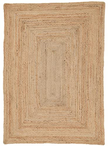 carpetfine Juteteppich Nele Beige handgewebt aus Jute 160x230 cm | Moderner Naturfaserteppich im Boho Style für Wohnzimmer, Küche und im Flur