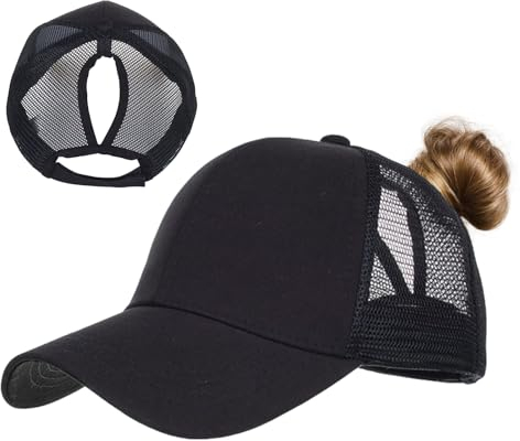 TMEOG Baseball Cap Damen Basecap Frauen Kappe mit Netz Pferdeschwanz Cap mit Loch für Zopf Baseballkappe Sommer Cappy Unifarben Sportkappe Atmungsaktiv(Schwarz)