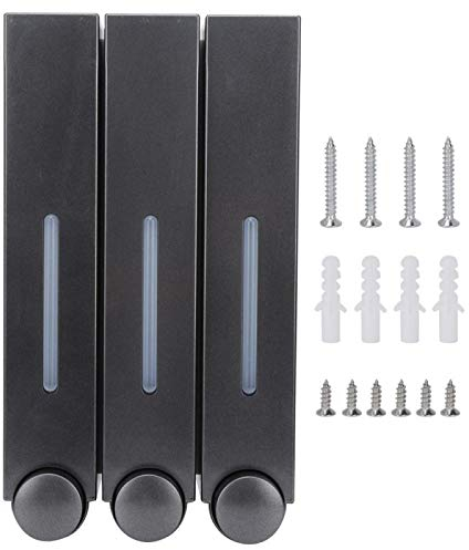 Soap Dispenser, Wall Mount Shower Liquid Soap Dispenser 420ML x3 Three Head Shampoo Dispensers Wall Soap Dispenser Manual Shower Gel Liquid Dispenser for Hotel Bathroom (Black)