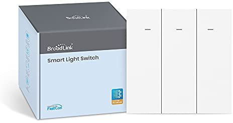 BroadLink Smart Wall Light Switch, 3-Gang Single Live Wire Switch, No Neutral or Capacitor Required, Push Button, White,Compatible with Alexa, Google Home and IFTTT, S3 Hub Required (No Hub)