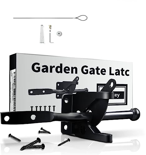 Verrou de Portail Verrouillage automatique, Serrure Métal à Boulon, Loquet Acier à Gravité Clôture Jardin,Noir, avec 6 vis, pour portail en bois et portail de clôture portail de clôture Suffolk Loquet