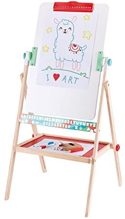 Hape Standing Flip Flat 2 Sided Kids Artwork Easel with Chalk Blackboard and Marker Whiteboard, Includes 4 Chalks, 2 Marker Pens, and One Board Rubber