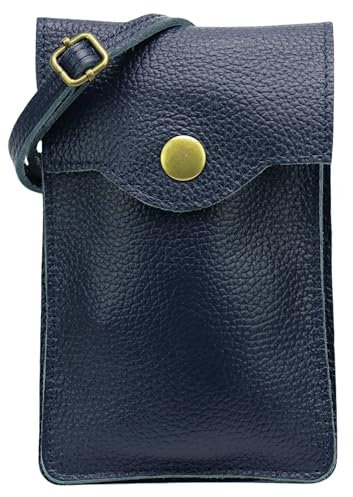 SH Leder Damen Handytasche Umhängetasche Geldbörse Multifunktion Beutel Schultertasche aus Echtleder Verstellbar Schultergurt Handy bis 6.8 Zoll 12x19cm ADA G3282 (Dunkelblau)