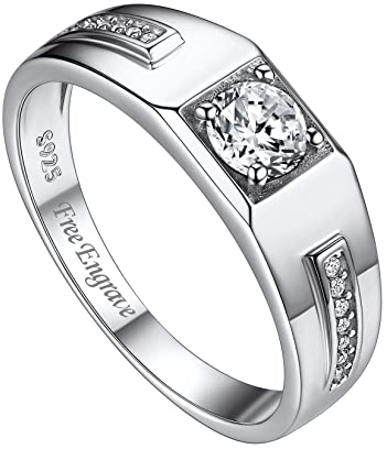 Suplight Kristall Ring Solitärring Diamant Weißgold Bandring mit Gravur Herren Damen Schmuck mit funkelnden weißen Zirkonia Personalisierter Ehering Ewigkeitsring in 925 Sterling Silber 59