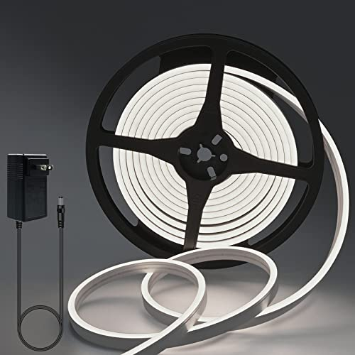 Lucienstar LED Strip Weiß - 12V Dimmbar Neon Led Strip, 5M Wasserdicht 6000K LED Strip Kühles Weiß, DIY Flexibel Ledband mit Netzteil und Controller für Innen Aussenbereich Heim Küche Deko