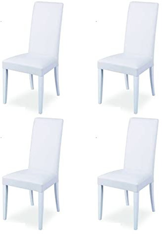 Set 4 Sedie Sala Da Pranzo Imbottite, 4 Sedie Cucina, Sedia Modello Denver, Colore Bianco, Materiale Ecopelle, 100x47x46 cm, Arredamento Casa, Sedie Cucina Moderna