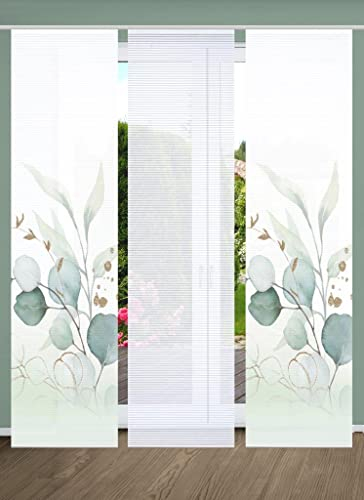 HOME in green 84096 ABANIO Schiebegardine Rec. Polyester, 245x60 cm, halbtransparent, Farbe:grün, Größe:245 x 60 cm, Anzahl:3er-Set (2X Motiv. 1x Uni)