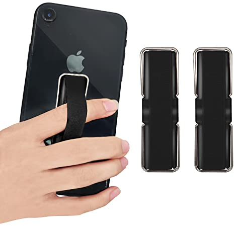 Ainkou 2 x Fingerschlaufe, Handyhalterung, rutschfest, elastisch, Handy-Griff-Halter, Fingerschlaufe mit Ständer für Smartphones – Schwarz
