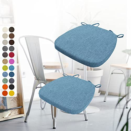 2er Set Stuhlkissen 40x38x3cm mit Bändern,Waschbare Sitzkissen Rutschfest,Stuhlauflage Stuhlpolster Sitzkissen,Abnembar Bezug Mit Reißverschluss,Ideal für Zuhause Büro Küche Esszimmer,Hellblau