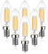 EXTRASTAR E14 LED Filament Candle Bulbs 6W, 750LM 57W Equivalent, C35 SES Small Edison Screw Led Light Bulbs, Cool White 6500K Daylight, Non-dimmable, Pack of 6