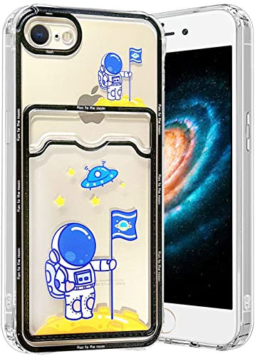 Efitoo for iPhone 7/8/SE 2020/SE 2022 Case Clear with Card Holder Wallet Astronaut Stars Moon Cute Cartoons Creative Pattern Design Slim Silicone TPU Cool Aesthetic Protective Case Cover (Flag)