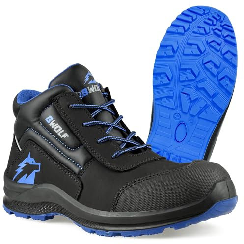 BWOLF Spire S3 Scarpe Da Lavoro Uomo Alte Scarpe Di Sicurezza Donne Unisex, Impermeabile, Resistente All'olio, 4x4 Grip, Blu Nero Alto, 41 EU