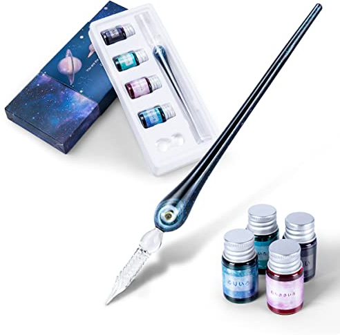 AOKUY Glass Dip Pen Set,Kalligraphie Stift,Die Weite der Planeten konvergieren in der HandflächeCrystal Signature Pen für Kunst, Schreiben, Unterschriften -Dekoration und Business Geschenk