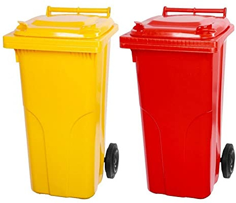 PROREGAL SuperSparSet 2x 2-Rad-Mülltonne MGB | HDPE-Kunststoff | 120 Liter | Gelb & Rot | Mülltonne, Müllgroßbehälter, Mülleimer, Abfalltonne, Müllbehälter, Universaltonne