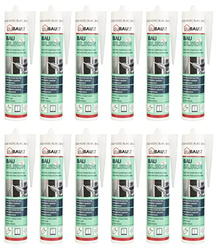 12x dubaust BAS24 Bausilikon Fenstersilikon Neutralsilikon Innen/Aussenbereich witterungsbeständig hochelastisch 310ml Kartusche (grau)