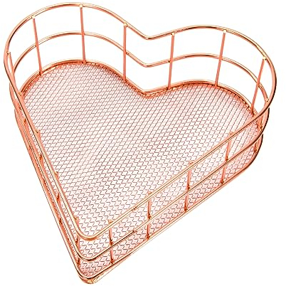 Panier de Rangement en Métal en Forme de Cœur Panier de Finition en Treillis Métallique pour Maison, Bureau, Chambre, Salle de Bain, Cuisine (Rose Doré)