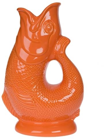 Gurgly Iconic Kingfisher Glug Jug Large 28cm 1.4L – Fish Water Jug, Decorative Fish Vase, Ornament, Carafe (Orange)