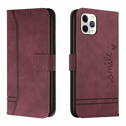 Trugox Handyhülle für Apple iPhone 11 Pro Max Hülle Klappbar Klapphülle mit Kartenfach Handytasche Handy Schutzhülle Tasche Leder Wallet Flip Case Slim Book Cover - Bordeauxrot