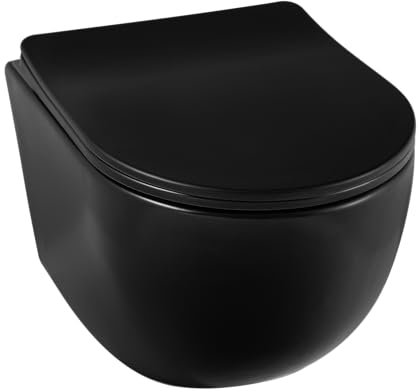 Balneo Hänge WC Spülrandlos - Wand WC ohne Spülrand - Freischwingender Toilettensitz - Integrierte Montage - Keramik Sanitär - Minimalistisches Design - Leichte Reinigung & Hygiene - Komplettset
