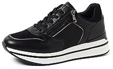 QUEEN HELENA Turnschuhe mit seitlichem Reißverschluss mit Plateau Turnschuhe Damen X29-2, Schwarz , 38 EU