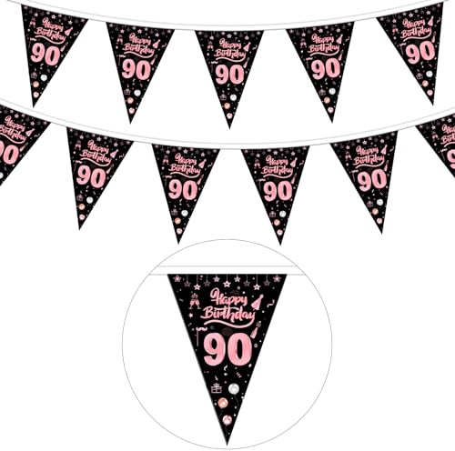 GoldRock Girlande 90 Geburtstag Frauen Deko Rosegold,Deko 90 Geburtstag Frau Mann,90 Geburtstag Deko Banner,Wimpelkette Deko 90. Geburtstag Frauen Deko,Geburtstagsbanner 90 Jahre,90er Geburtstagsdeko