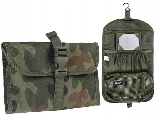 Dominator Wz.93 Trousse de toilette militaire à suspendre avec 5 compartiments pour homme et femme Taille compacte pliable Fermeture éclair avec miroir, Wz.93, Uniwersalny