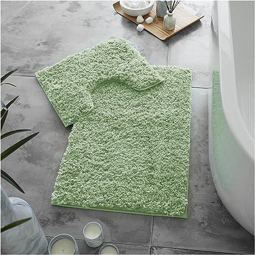 GC GAVENO CAVAILIA Microfibre Bath Mats Sets For Bathroom 2 Piece - Pedestal Set Non Slip Quick Drying Shower Bath Mat, Water Absorbent Washable Toilet Rug - Sage Green