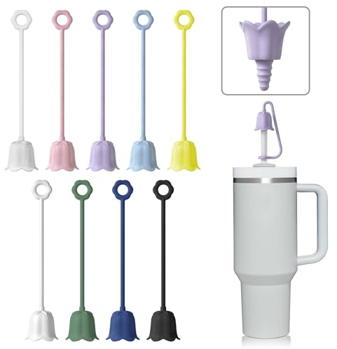 Nearockle 9Pcs Blume Silikon Strohhalm Abdeckung für Stanley Tumbler, wiederverwendbare Einfach zu reinigen, für 6-10cm Strohhalme (Multi Farbe C)