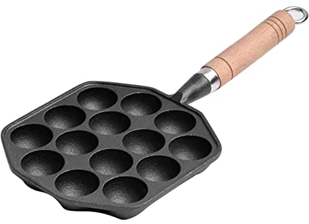 Yosoo Takoyaki Pfanne, 14 Löcher Takoyaki Pfanne, Antihaftbeschichtet, Gusseisen Kraken Fleischbällchen Formenmacher mit Abnehmbarem Griff für das Backen von Pfannkuchen zu Hause
