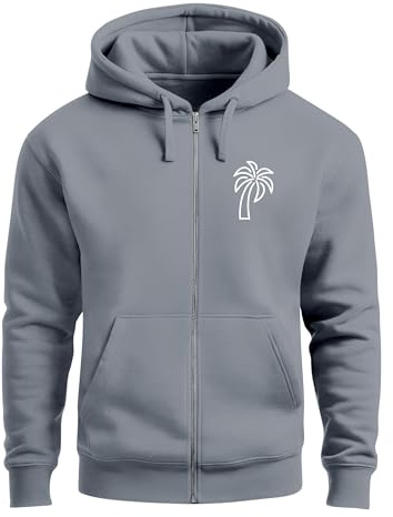 Neverless® Sweatjacke mit Kapuze Herren Print Palme Line Art Motiv Hoodie-Zipjacke Männer Fashion Streetstyle Convoy-Grey 3XL
